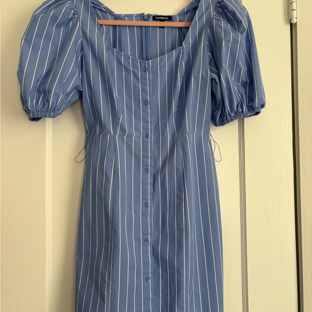Express Blue and White Striped Midi Dress
